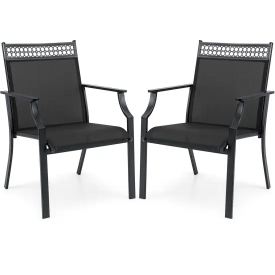 Costway Patio Chairs Set of 2 with All Weather Breathable Fabric High Backrest Blue/Coffee/Black {9}