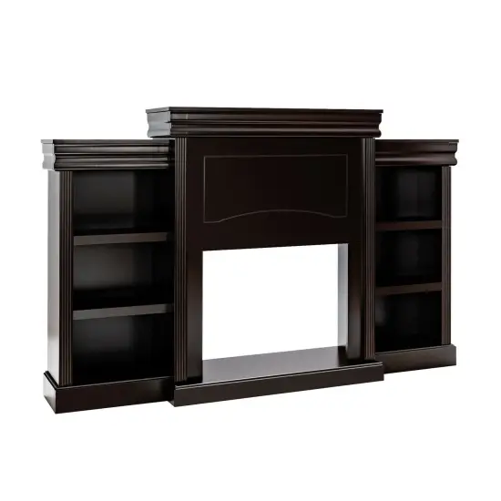 70 Inch Modern Fireplace Media Entertainment Center with Bookcase Black {8}
