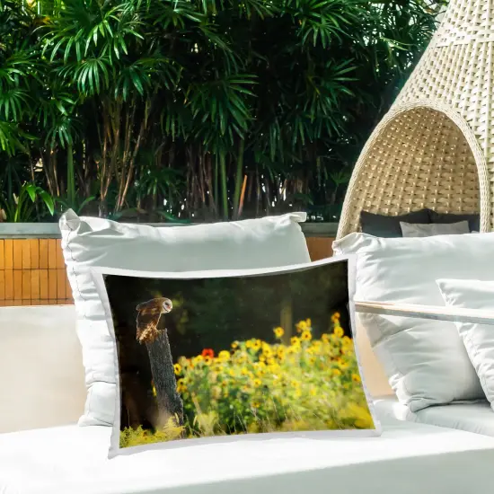 Owl Perched in Meadow Design by Carrie Ann Grippo-Pike Outdoor Printed Pillow  {2}