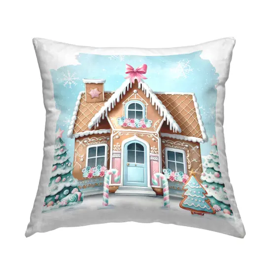 Gingerbread House Scene Design by Nicole DeCamp Throw Pillow {1}