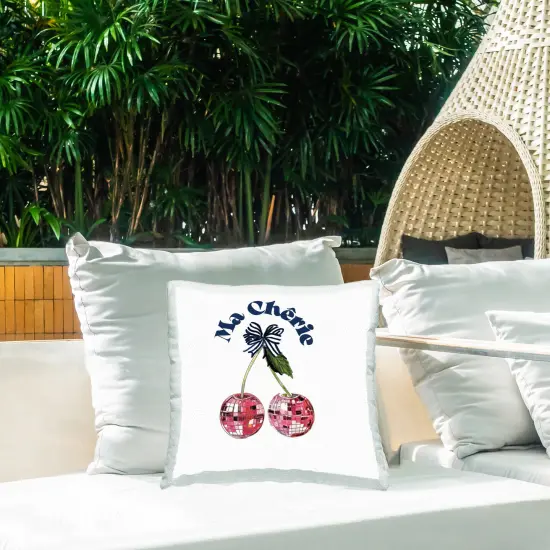Glam Cherries on White Design by Amelia Noyes Outdoor Printed Pillow  {2}