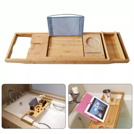 Bathtub Caddy Tray Bamboo Bath Tray Table Rack Tablet Phone Books Holder Shelf {6}