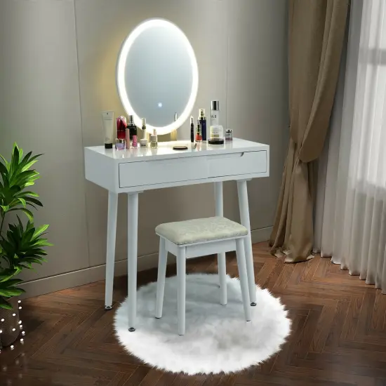 Touch Screen Vanity Makeup Table Stool Set with Lighted Mirror {6}