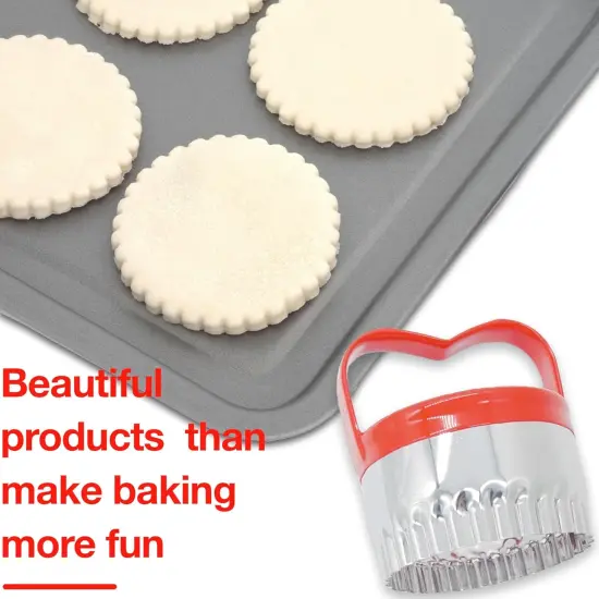 3 Pcs Biscuit Cutter Set Fluted Round Cookie Cutters Handle Red Top Rubber {1}