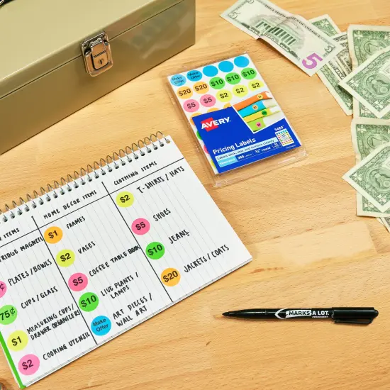 Avery Preprinted Removable Pricing Labels, 3/4 Inch Round Labels, Assorted Neon Colors, Non-Printable, 6 Packs, 2,100 Pricing Stickers Total (21918) {2}