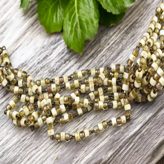 Czech Glass Tri-cut Beaded chain w/Antique Bronze {2}