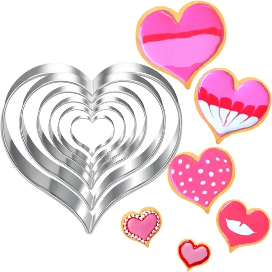 Heart Cookie Cutter Set 6 Pieces Fondant Biscuit Cutters Valentines Day {4}