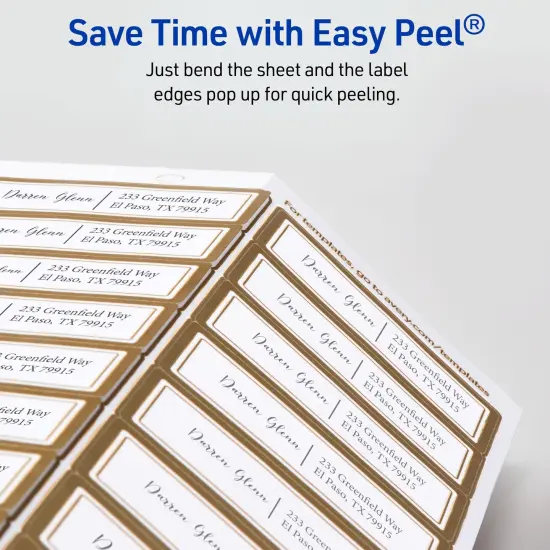 Avery Printable Address Labels, 1" x 2-5/8", Matte White with Metallic Gold Borders, Permanent, Laser & Inkjet Compatible, 300 Blank Mailing Labels (06540) {4}