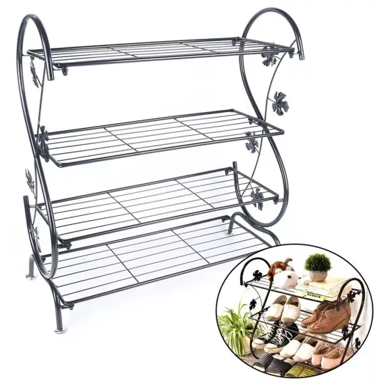 4-Tier Shoe Shelf Rack Organizer Metal Plant Stand Holder Flower Pot Display {4}