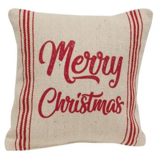 Merry Christmas Red Striped Pillow {1}