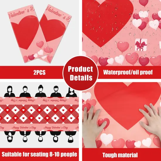 OHOME 2 Pack Valentines Day Decorations - Valentines Decor - Disposable Plastic Valentines Tablecloth | Valentine Decorations Indoor - Valentines Party Decorations Favors | Valentines Backdrop Banner {5}