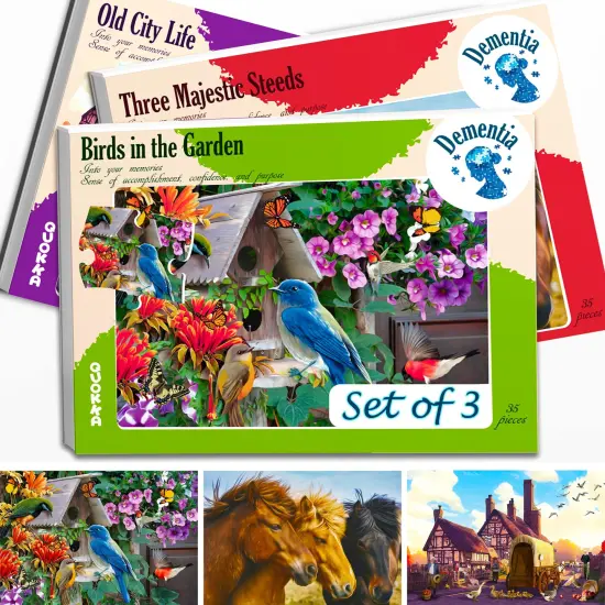 35 Piece Dementia Puzzles for Elderly | Birds, Steeds and Old City {1}