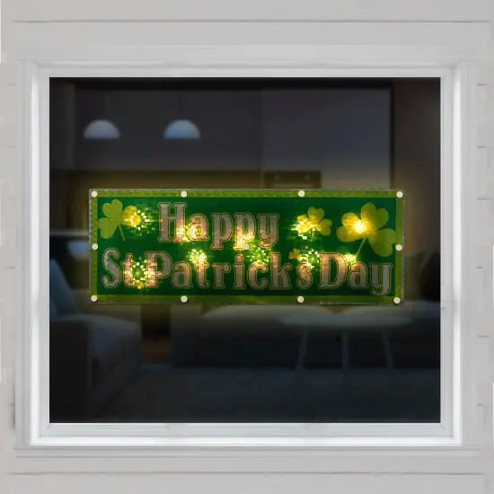 Northlight Lighted Holographic Happy St. Patrick's Day Window Decoration - 17" Green {4}