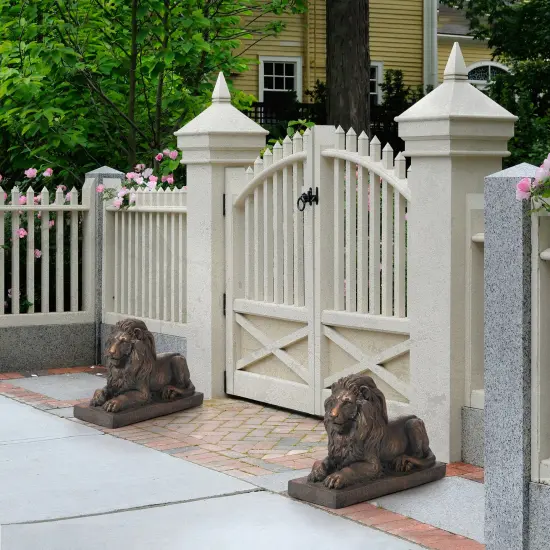 Set of 2 21.75"L MGO Lying Guardian Lion Statue 2pcs-21.75"L Bronze {7}