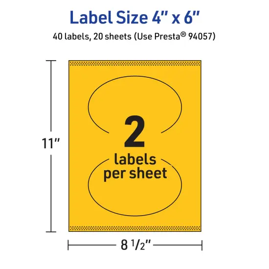 Avery Bright Yellow Paper Labels, 4" x 6" Oval {5}