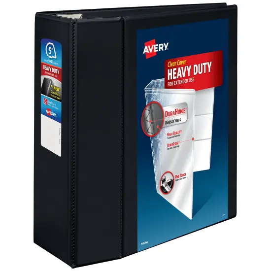 Avery Heavy-Duty View 3 Ring Binder, 5 Inch One Touch EZD Rings, 1,050-Sheet Capacity, 2.3/4.8 Inch Wide Spine, Customizable Clear Cover and Spine, 1 Black Binder (79606) {1}