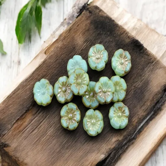 *12* 10mm Turquoise Silk Picasso Hawaiian Flower Beads {2}