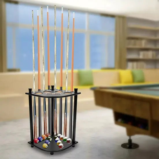 Pool Cue Holder Hold 8 Billiard Pool Sticks Ball Floor Stand Table Accessory {4}