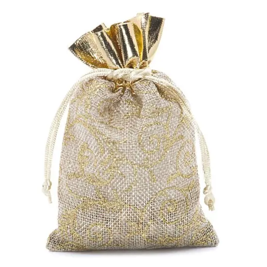 Gold Florentine Jute Fabric Bag 8'' x 10" for Elegant Packaging {3}