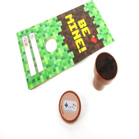 Tiny Mills 36 PACK Pixel Miner Cards with Pixel Miner Stampers for Valentine's Day Classroom Exchange Party Favor Prizes {2}