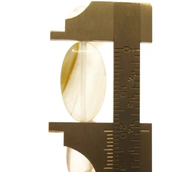 5 20mm Clear Quartz Glass with Brown Lines Flat Oval Beads {6}