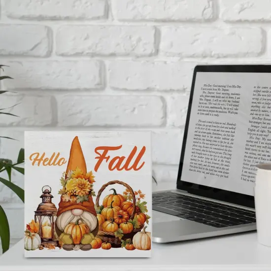 Fall Home Decor Autumn Gnome Pumpkin Wood Plaque(2-faLL) {5}