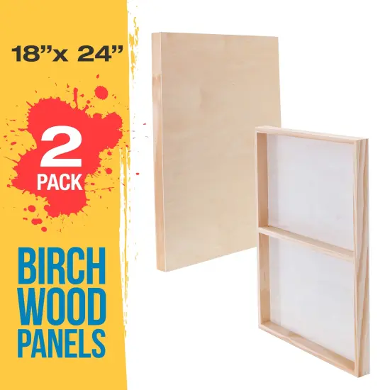 Unfinished Cradled Wood Panels for Painting, 2 Pack of 18x24 inch - Gallery Birch Wooden Canvas Boards 1-1/2" Deep - Mixed-Media Craft, Acrylic, Oil, Encaustic, Paint Pouring {2}