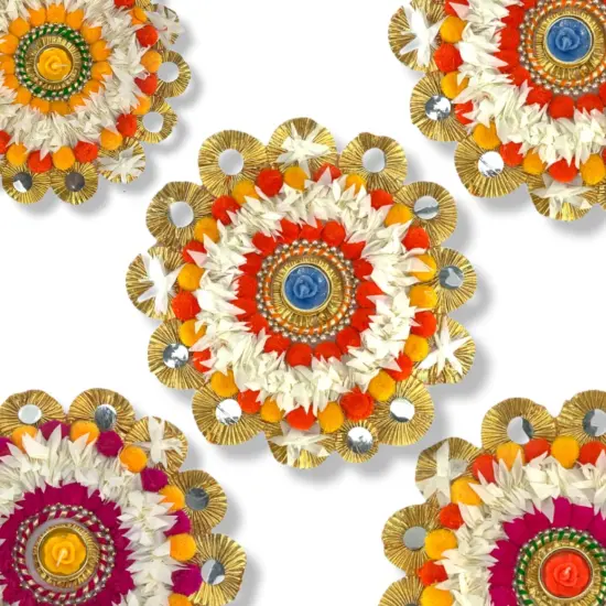 Rangoli Mat Candle Holders Festival of Light Decorative T-light Candle Stand for Diwali Christmas Thanksgiving Hanukkah Gift Pompom Rangoli for Centerpiece Dining Table Home Decor {5}