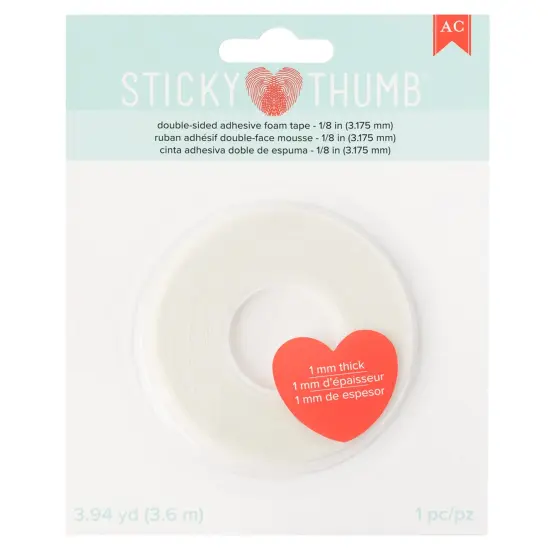 Sticky Thumb Double-Sided Foam Tape 3.94 Yards-White, 0.125"X1mm {1}