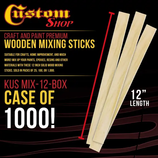 Craft and Paint Sticks - 12" Inch Premium Grade Wood Stirrers / Paddles - Use For Wood Crafts - Paddle To Mix Epoxy Resin Paint - Case of 1000 Sticks {2}
