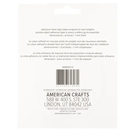 Sticky Thumb Double-Sided Foam Tape 3.94 Yards-White, 0.50"X1mm {5}