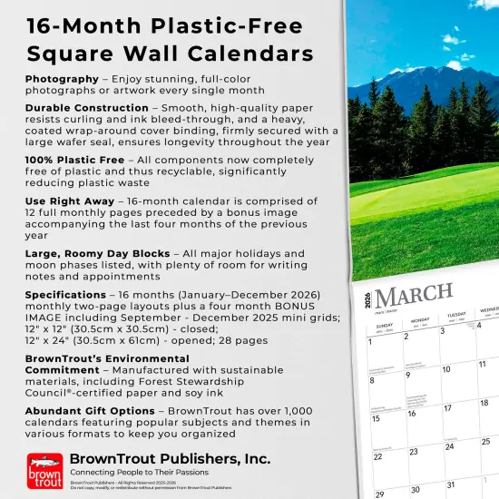 Golf Courses | 2026 12 x 24 Inch (Hanging) Monthly Square Wall Calendar | Plastic-Free {6}