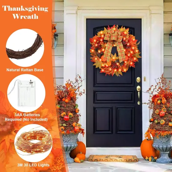 Fall Door Wreaths with Lights & Bow {3}