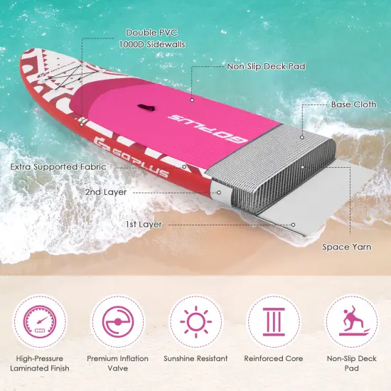 Goplus 10.5&rsquo; Inflatable Stand Up Paddle Board SUP W/Carrying Bag Aluminum Paddle Pink {6}