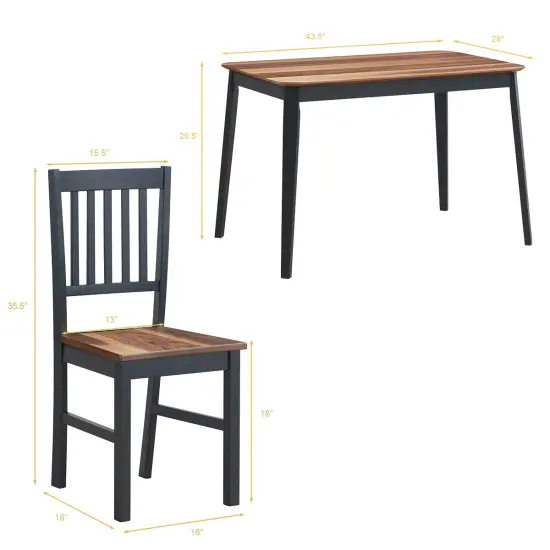 Costway 5PCS Mid Century Modern Black 29.5'' Dining Table Set 4 Chairs W/Wood Legs Kitchen Furniture {2}