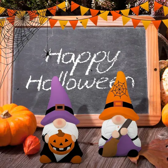 2 Pack Halloween Ready to Paint Your Own Gnome Statues, 4 Spider Web Pumpkin {5}