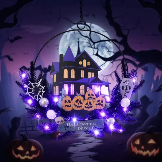 Lighted Halloween Wreaths for Front Door {1}