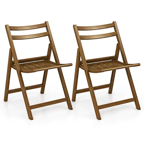 Costway Folding Dining Chair Set of 2/4 with Rubber Wood Frame Slatted Seat Curved Backrest {7}