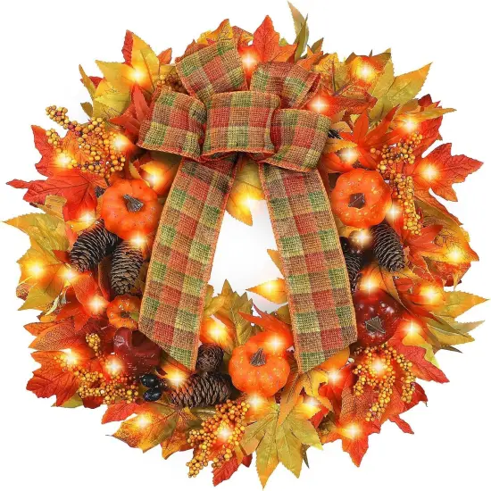 Fall Door Wreaths with Lights & Bow {1}