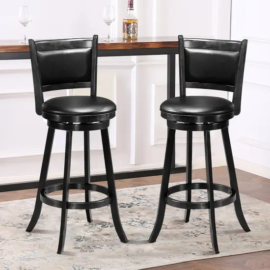 Costway Set of 2 29'' Swivel Bar Height Stool Wood Dining Chair Barstool Black {3}