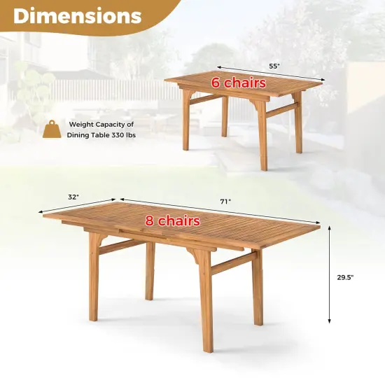 Costway Expandable Outdoor Dining Table 55"-71" Acacia Wood Patio Table for 6-8 Person {3}