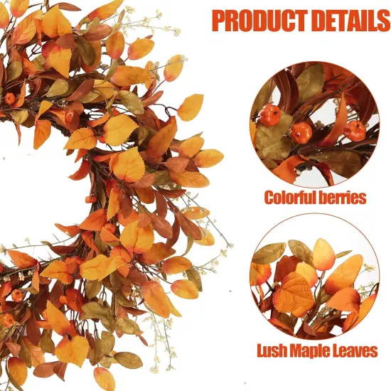 Autumn Fall Leaves Small Pumpkins Fall Wreath {5}