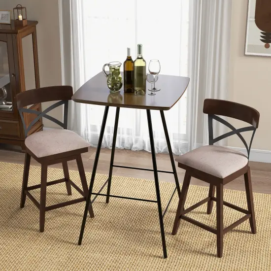 Costway Set of 2 Wooden Swivel Bar Stools Upholstered Counter Height Dining Chairs {4}