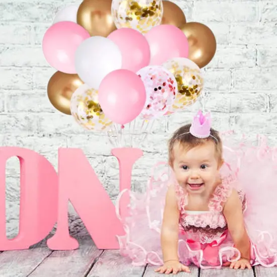 60Pcs Pink Gold Confetti Latex Balloons - Pink|White|Gold {3}