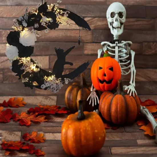 Flower Moon Cat Halloween Home Decoration (Moon Cat - White13.7in&times;9.8in) {3}