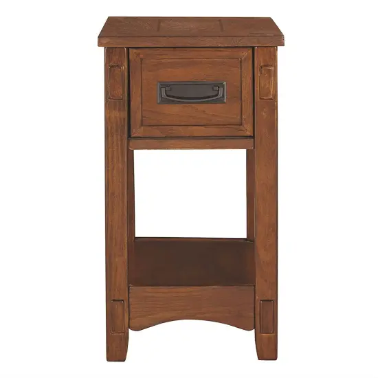 Compact Brown Wood Side End Table with Drawer and Bottom Shelf for Living Room or Bedroom {4}