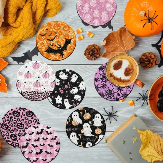 8 Pcs Halloween Diamond Art Painting Coasters Kit {3}