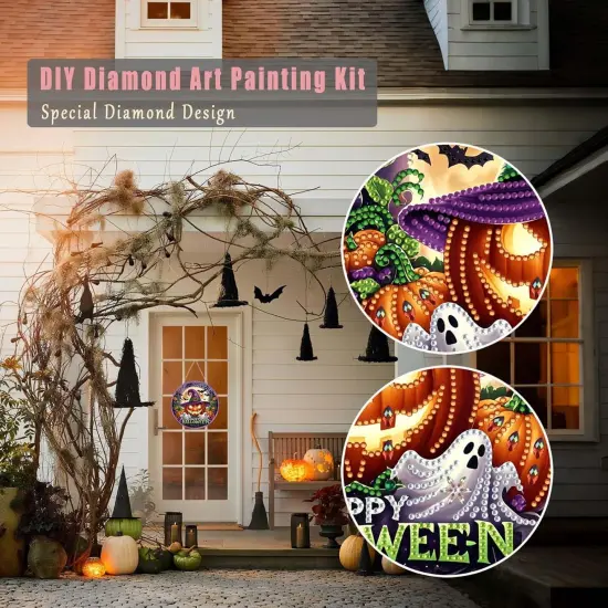 Halloween Diamond Art Painting Kit, Hanging Double Sided (Yellow-Pumpkin) {5}