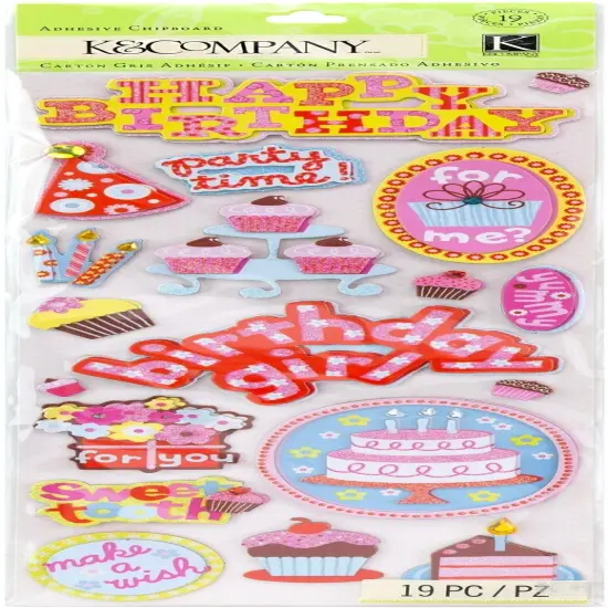 K & Company Sweetie Birthday Adhesive Chipboard Dimensional Stickers {1}