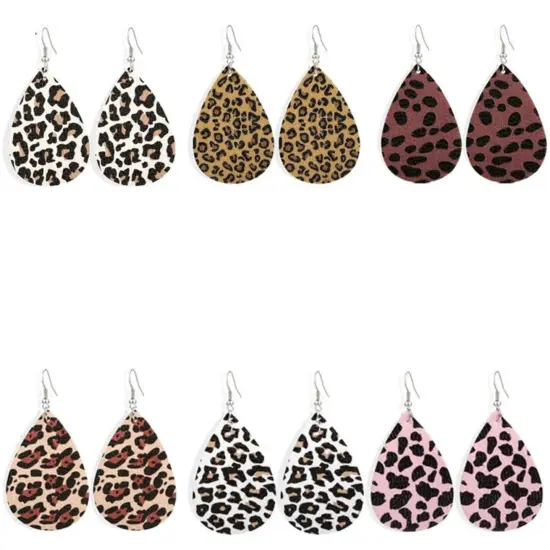 Chic Leopard Print Teardrop Leather Drop Earrings {2}